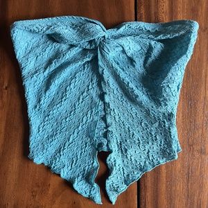 Front Twist Tube Top Knitted Material Teal Blue
